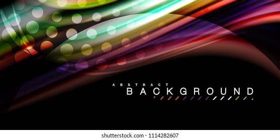 Multicolored wave lines on black background vector design