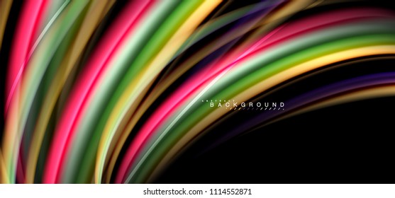 Líneas de onda multicolores sobre el diseño de vectores de fondo negro