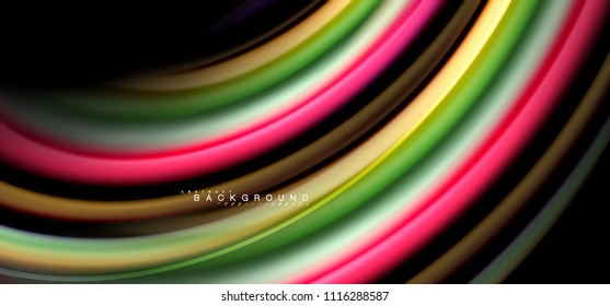 Multicolored wave lines on black background vector design