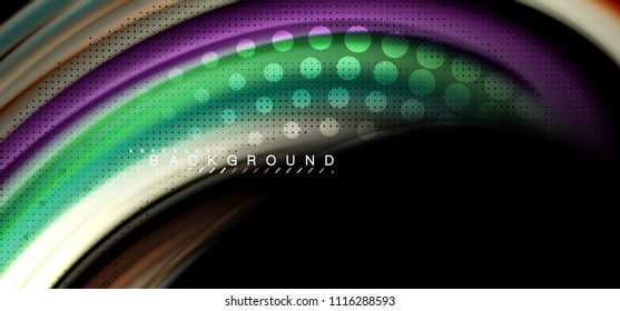 Multicolored wave lines on black background vector design