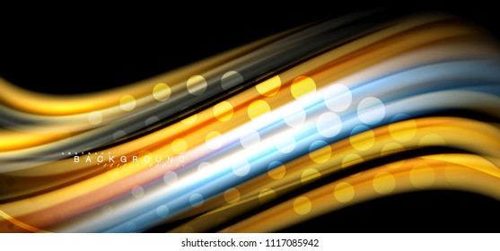 Multicolored wave lines on black background vector design