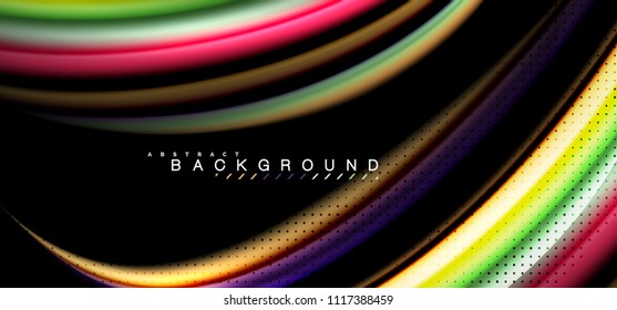 Multicolored wave lines on black background vector design