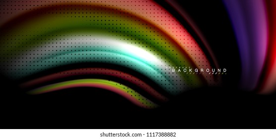 Multicolored wave lines on black background vector design