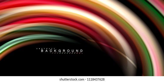 Líneas de onda multicolores sobre el diseño de vectores de fondo negro