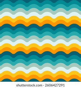 Multicolored waves, geometric seamless pattern, colorful striped wavy background