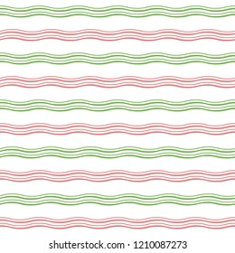 Multicolored wavy design. Seamless vector pattern with green and red waves on white background.