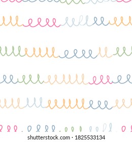 Multicolored Wavy lines seamless pattern. Trendy vector abstract pieces. Hand drawn modern design for card, print on clothes. Doodle stock illusration perfect for textile prints, kids design