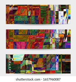 Multicolored wavy pattern overlapping gradient  filtered shapes. Vibrant light effect stained glass window or cubism art painting banner template. Abstract vector template for marketing technologies.