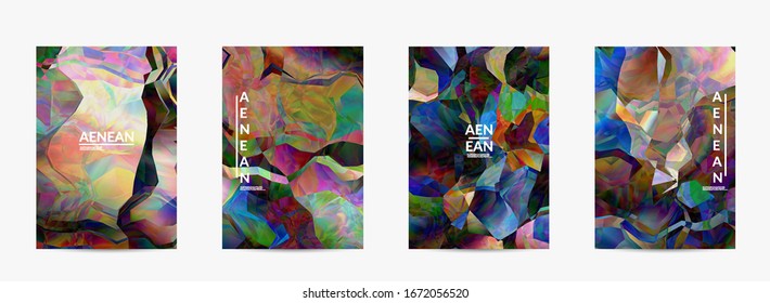 mehrfarbige, sich überlappende Farbverlauf-gefilterte Formen. Belebte Lichtwirkung Buntglasfenster oder Kunstmalerei im Kubismus. Abstrakte Vektorillustration-Vorlage für Marketingtechnologien.