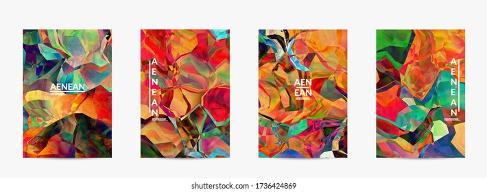 Multicolored wavy pattern overlapping gradient  filtered shapes. Vibrant light effect stained glass window or cubism art painting. Abstract vector template for marketing technologies.