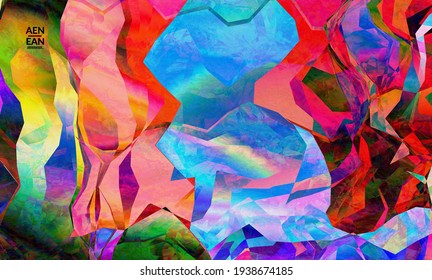 Multicolored wavy pattern overlapping gradient  filtered shapes.Vibrant light effect stained glass window or cubism art painting. Abstract vector template for marketing technologies.