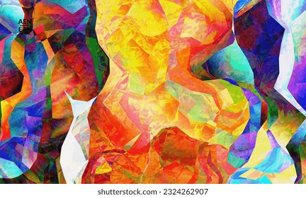 Patrón ondulado multicolor que se solapa con formas filtradas de gradiente.Vibrante efecto de luz vidriera o pintura de arte cubismo. Plantilla de vector abstracto para tecnologías de marketing.