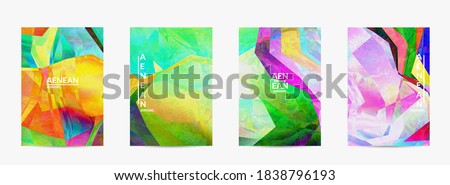 Multicolored wavy pattern overlapping gradient  filtered shapes. Vibrant light effect stained glass window or cubism art painting. Abstract vector template for marketing technologies.