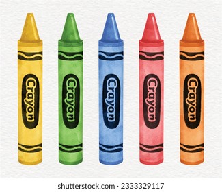 Multi-colored wax crayons vector set. kids coloring crayons in watercolor style for school and drawing concept 