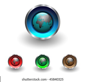 Botones web multicolores con tema del globo terrestre, ilustración vectorial.
