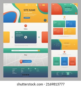 Multi-Colored Website Template. UI UX concept mockup layout for development. Landing page template. Editable vector format.