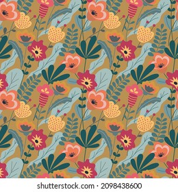 Multicolored wildflowers. Seamless background. Illustration for fabric, wallpaper, textile, gift wrapping.