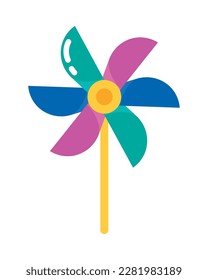 Multi-colored windmill wheel spinning in nature isolated
