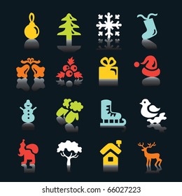 Multicolored  winter and  Christmas icons