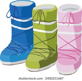 Multicolored winter sky boots. For mountain wear.