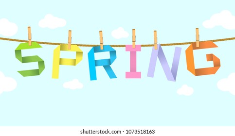 Multicolored word spring in the form of origami on a rope