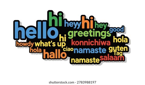 Multicolored words for hello in different languages