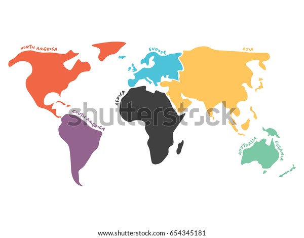 多彩色の世界地図を 北米 南米 アフリカ ヨーロッパ アジア