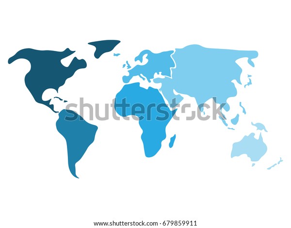 多彩色の世界地図を 北米 南米 アフリカ ヨーロッパ アジア オーストラリア オセアニアの異なるシェーダで6つの大陸に分割 シルエットの空白のベクター画像マップを簡略化 のベクター画像素材 ロイヤリティフリー
