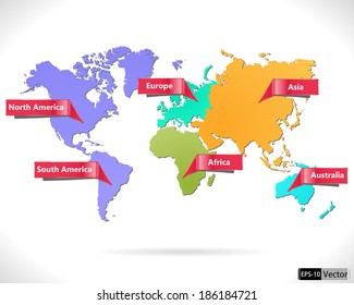 multicolored world map macro-geographical regions. Vector illustration.