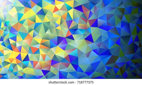 Multicolored yellow, blue, red polygonal kaleidoscope abstract background, cover, consisting of a structure of triangles. Texture, Background in mosaic style and origami. 