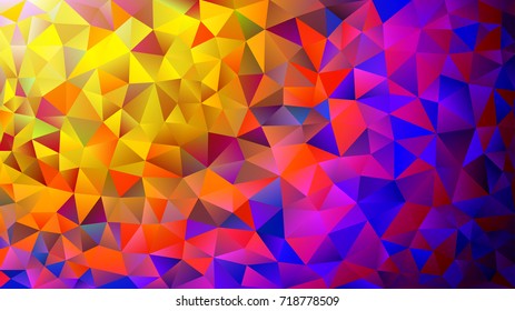 Multicolored yellow, blue, red polygonal kaleidoscope abstract background, cover, consisting of a structure of triangles. Texture, Background in mosaic style and origami. 