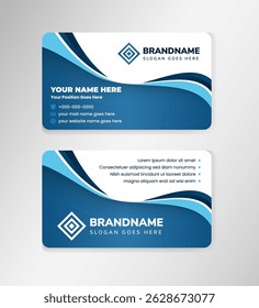 multicolors Blue gradient wave business card template vector with shadow effect. double sided identity card on horizontal layout. isolated on white background. 