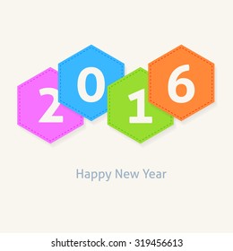 Multicolors Hexagon Frame 2016 Text and Happy New Year Card, Banner Design