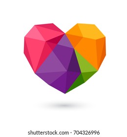 Multicolors polygonal heart design. Vector illustration isolated on white background.