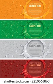 Multicolour background with splash and lots of drops. Design template for juice with place for your text	