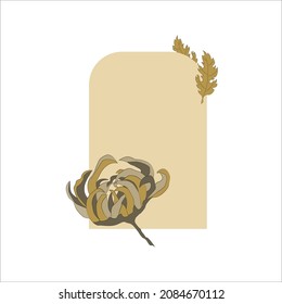 The multicolour image of chrysanthemum bud on the background of the arch in minimalist style. The decorative element for the invitations, cards,  packaging. Stock vector illustration. 