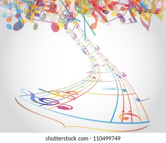 Multicolour  musical notes staff background. Vector illustration.
