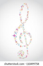 Multicolour  musical notes staff background. Vector illustration.