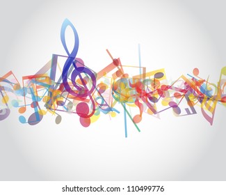 Multicolour  musical notes staff background. Vector illustration.