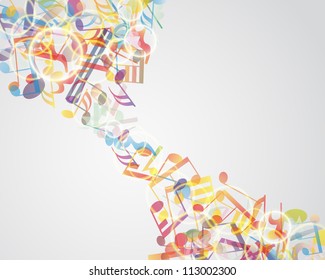 Multicolour  musical notes staff background. Vector illustration with transparency EPS 10.