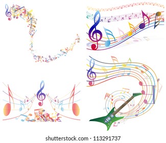 Multicolour Musical Notes Staff Background Vector Stock Vector Royalty Free