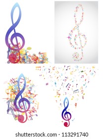 Multicolour  musical notes staff background. Vector illustration with transparency EPS10.