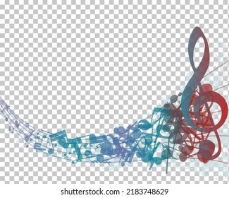 Multicolour  musical notes staff background. Vector illustration with transparency EPS10.