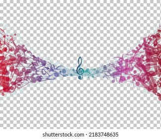 Fondo del personal de notas musicales multicolores. Ilustración de vectores con EPS10 transparente.