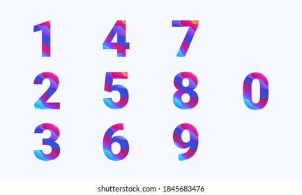multi-colour Numbers, zero, one, two, three, four, five, six, seven, eight, nine, ten, multicolour gradient numbers