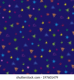 Multicolour ornamental stars seamless pattern with blue background, vector illustration