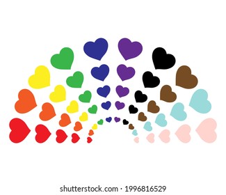 Multicolour rainbow made from hearts on white background. LGBT, LGBT plus symbol. Vector.