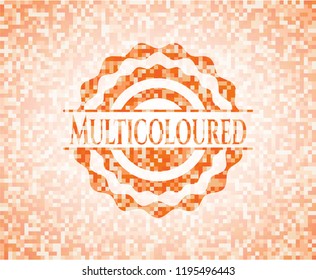 Multicoloured abstract orange mosaic emblem with background