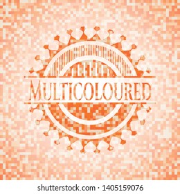 Multicoloured abstract orange mosaic emblem with background