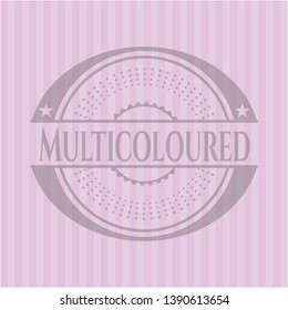 Multicoloured badge with pink background. Vector Illustration. Detailed.